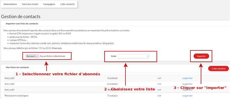 Importer une liste d'abonnés