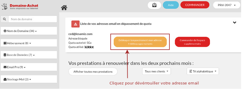 réactiver adresse email suite