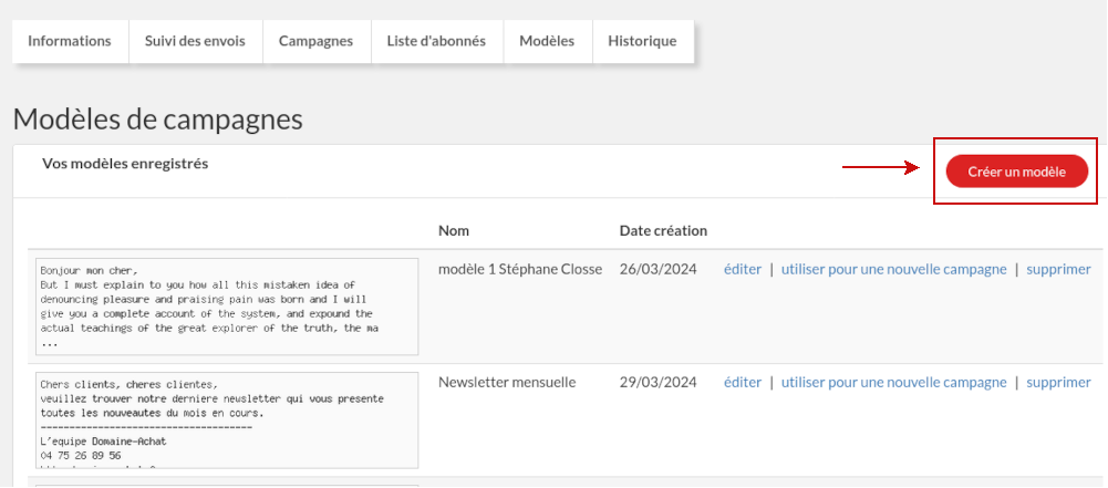 Importer un modèle de campagne dans votre outil d'emailing etape 2