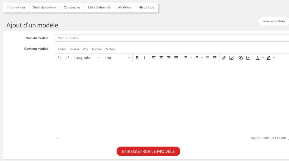 Créer un modèle de campagne d'emailing etape 3