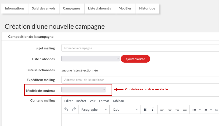 Utiliser un modèle de campagne d'emailing