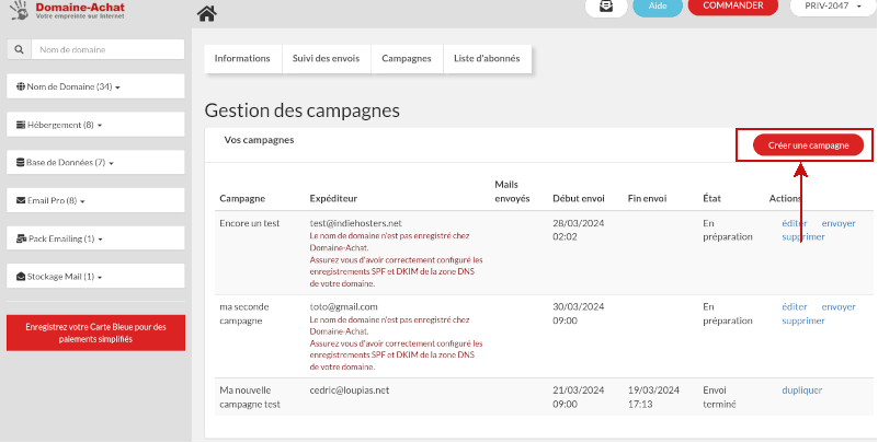 Créer une campagne d'emailing etape 2