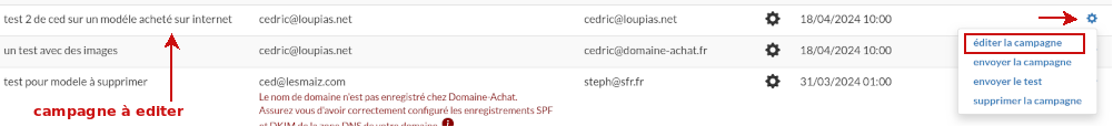 Modifier une campagne d'emailing etape 2