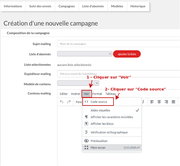 Importer un modèle de campagne dans votre outil d'emailing etape 3