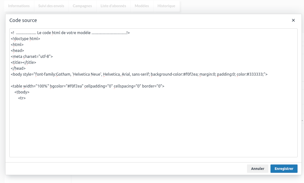 Importer un modèle de campagne dans votre outil d'emailing etape 4
