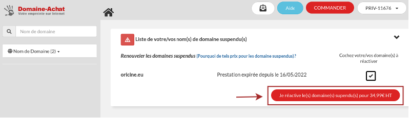 reactiver nom de domaine